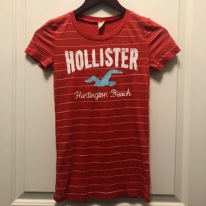 Hollister Red Orange Striped Short Sleeves Tee Shirt Small